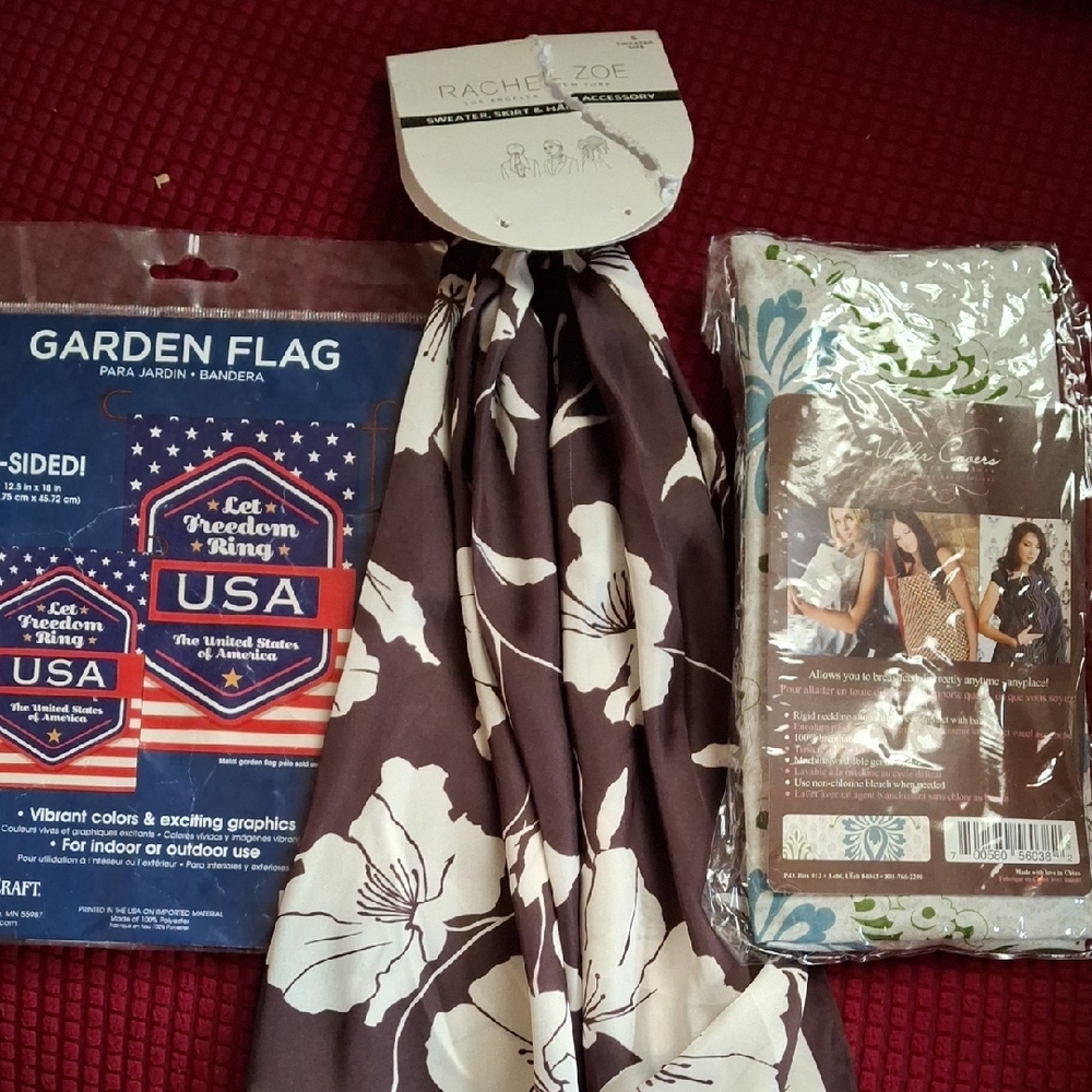 Lot of 3 Rachel Zoe Scarf, USA Garden Flag, Breastfeeding Cover